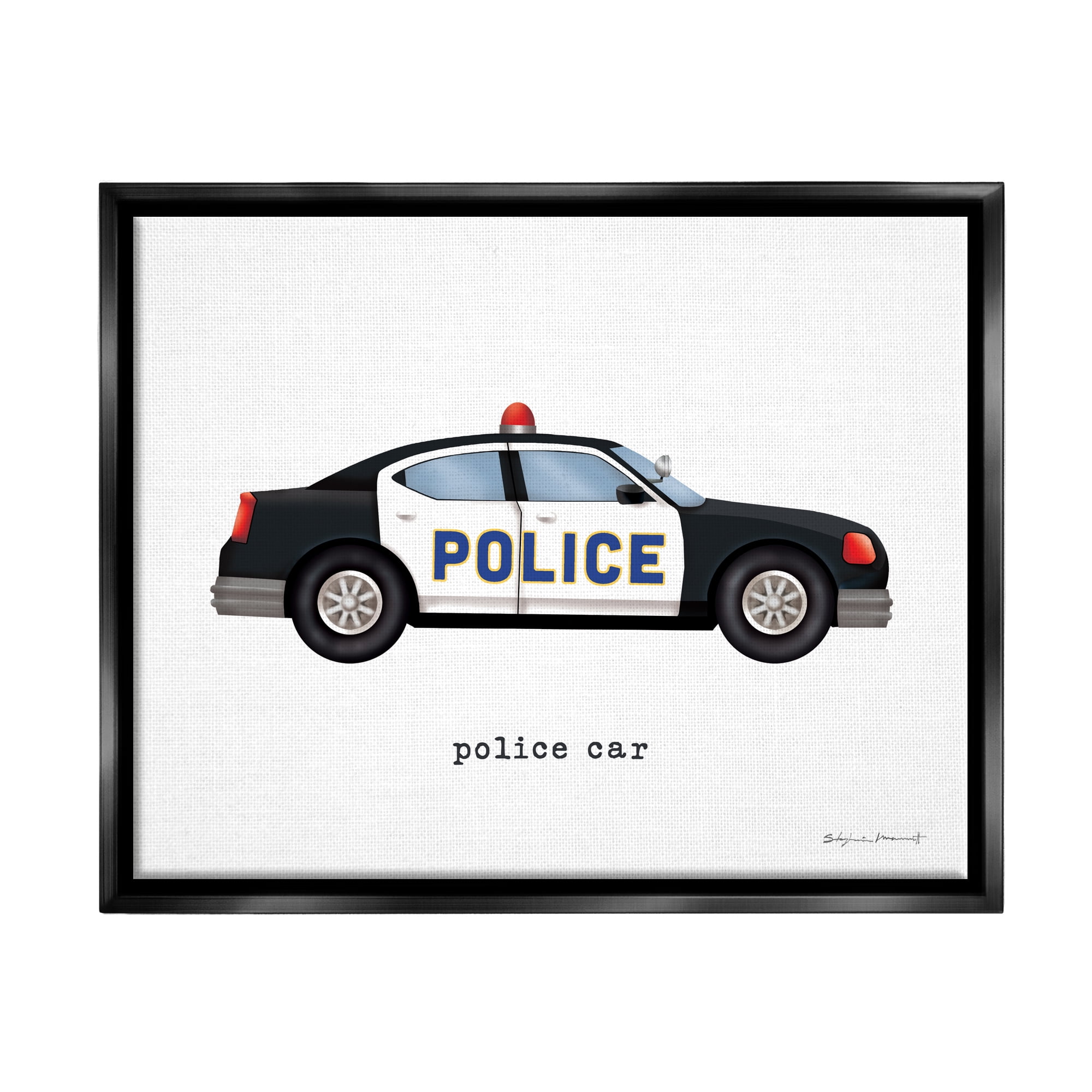 Stupell Police Car Vehicle Educational Transportation Painting Black Floater Framed Art Print Wall Art