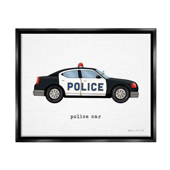 Stupell Police Car Vehicle Educational Transportation Painting Black Floater Framed Art Print Wall Art