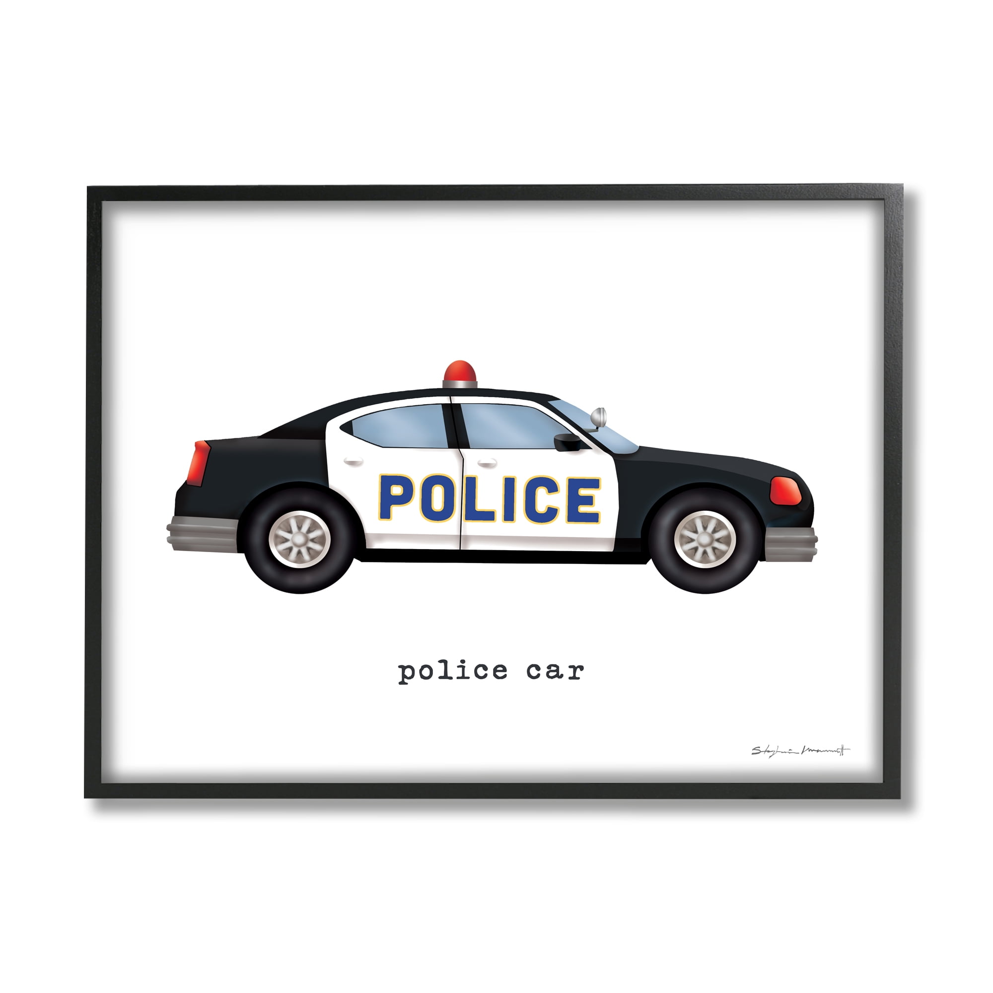 Stupell Police Car Vehicle Educational Transportation Painting Black Framed Art Print Wall Art