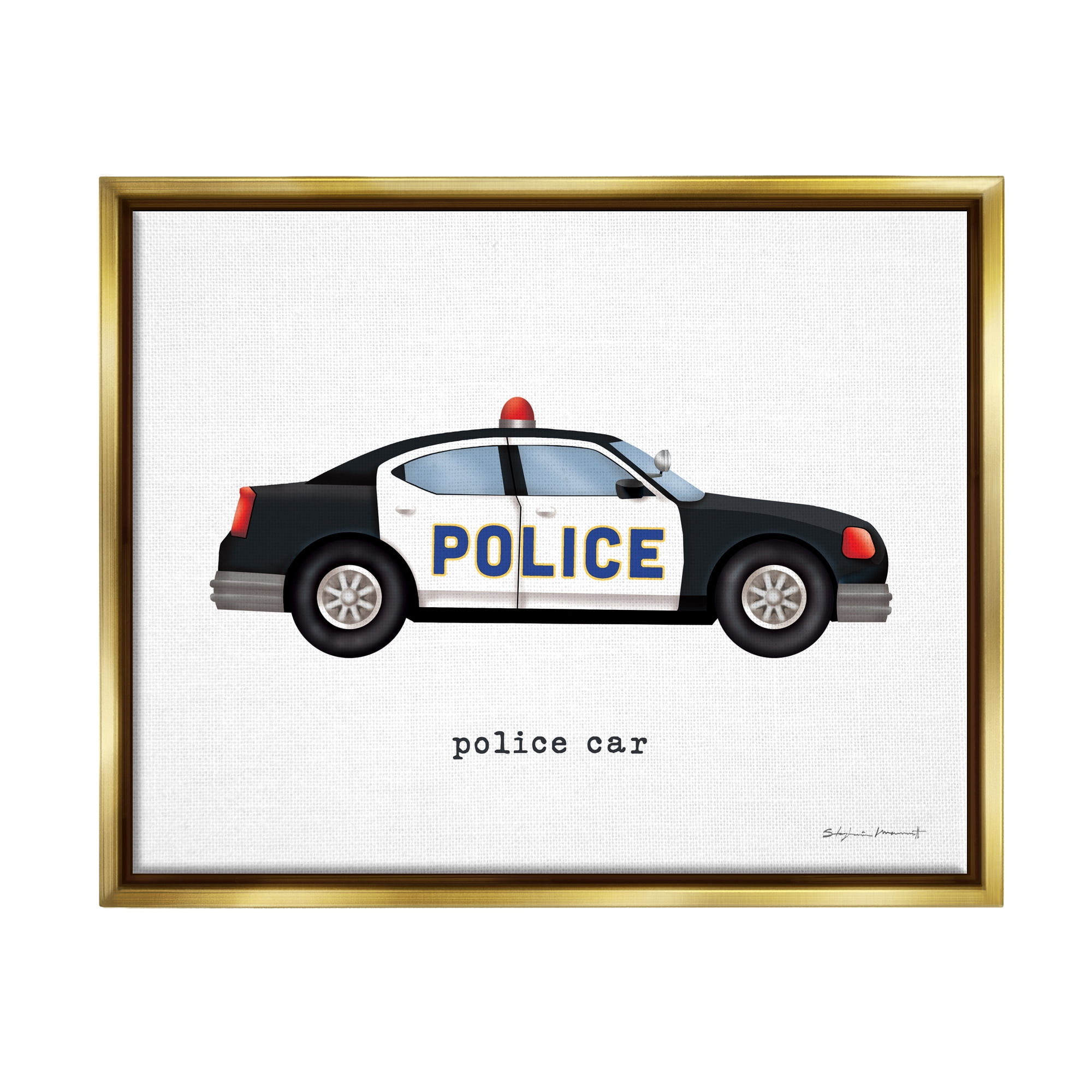 Stupell Police Car Vehicle Educational Transportation Painting Gold Floater Framed Art Print Wall Art