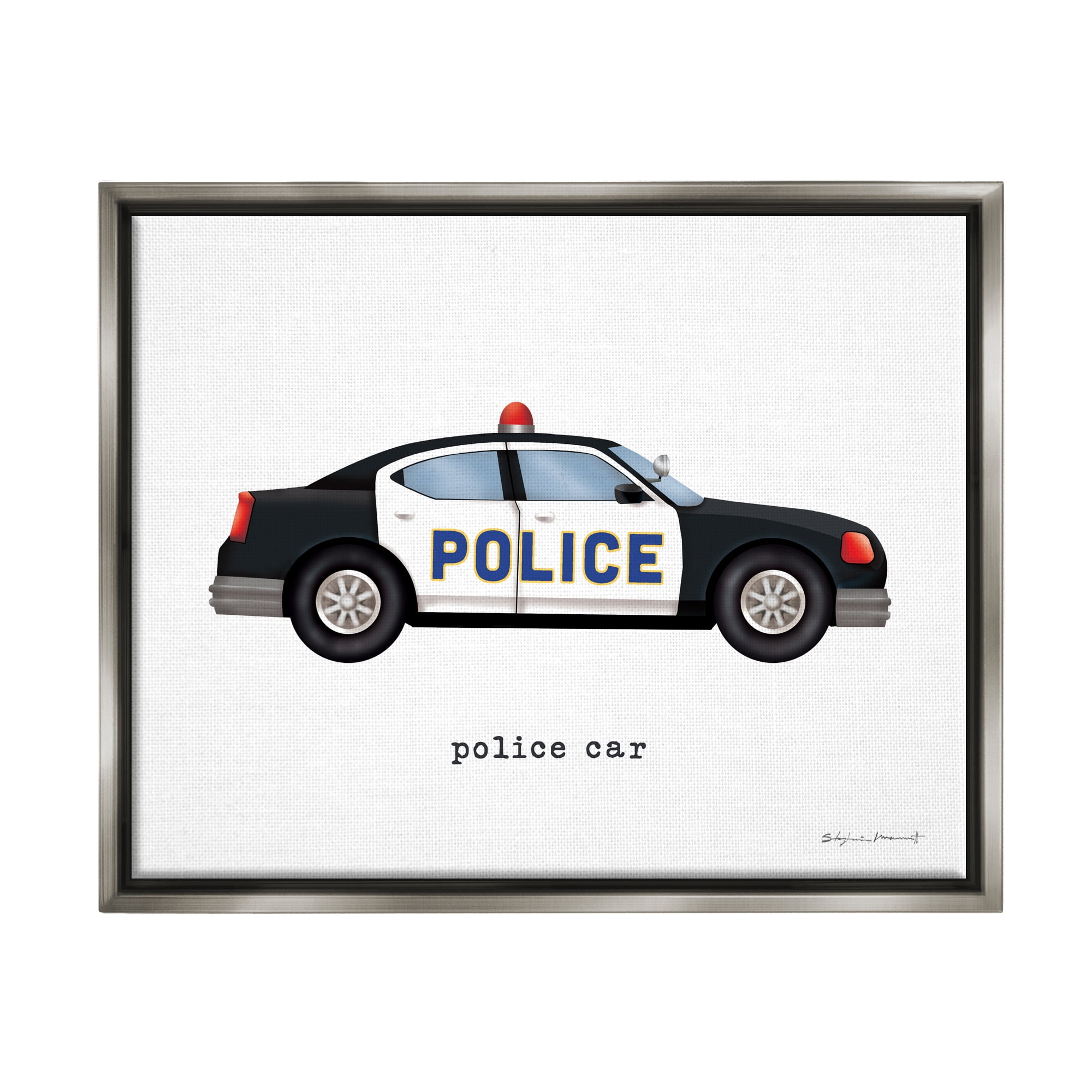 Stupell Police Car Vehicle Educational Transportation Painting Gray Floater Framed Art Print Wall Art