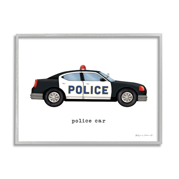 Stupell Police Car Vehicle Educational Transportation Painting Gray Framed Art Print Wall Art