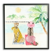 Stupell Pool Side Cheetahs Fun Wildlife Landscape Painting Black Framed Art Print Wall Art