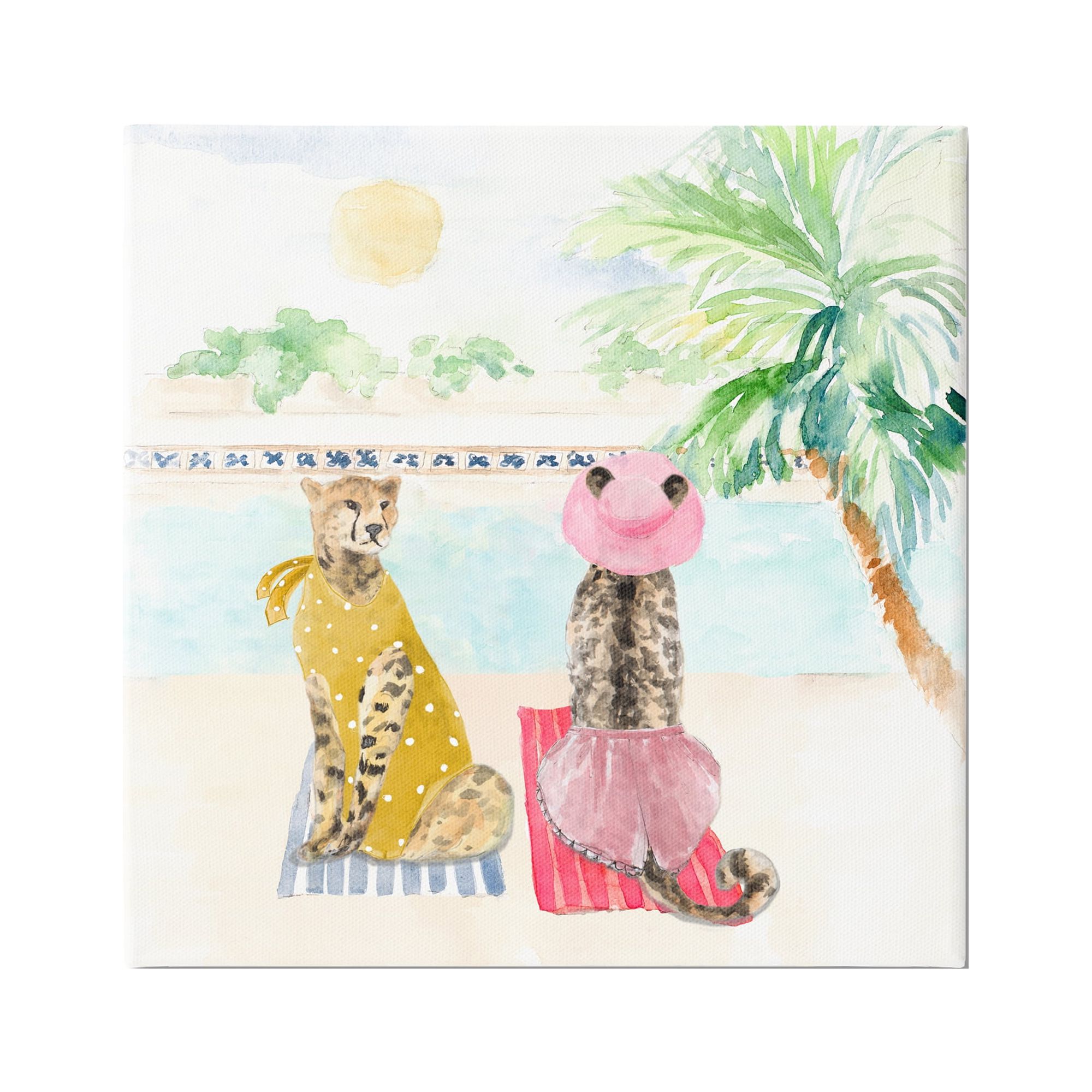 Stupell Pool Side Cheetahs Fun Wildlife Landscape Painting Gallery Wrapped Canvas Print Wall Art