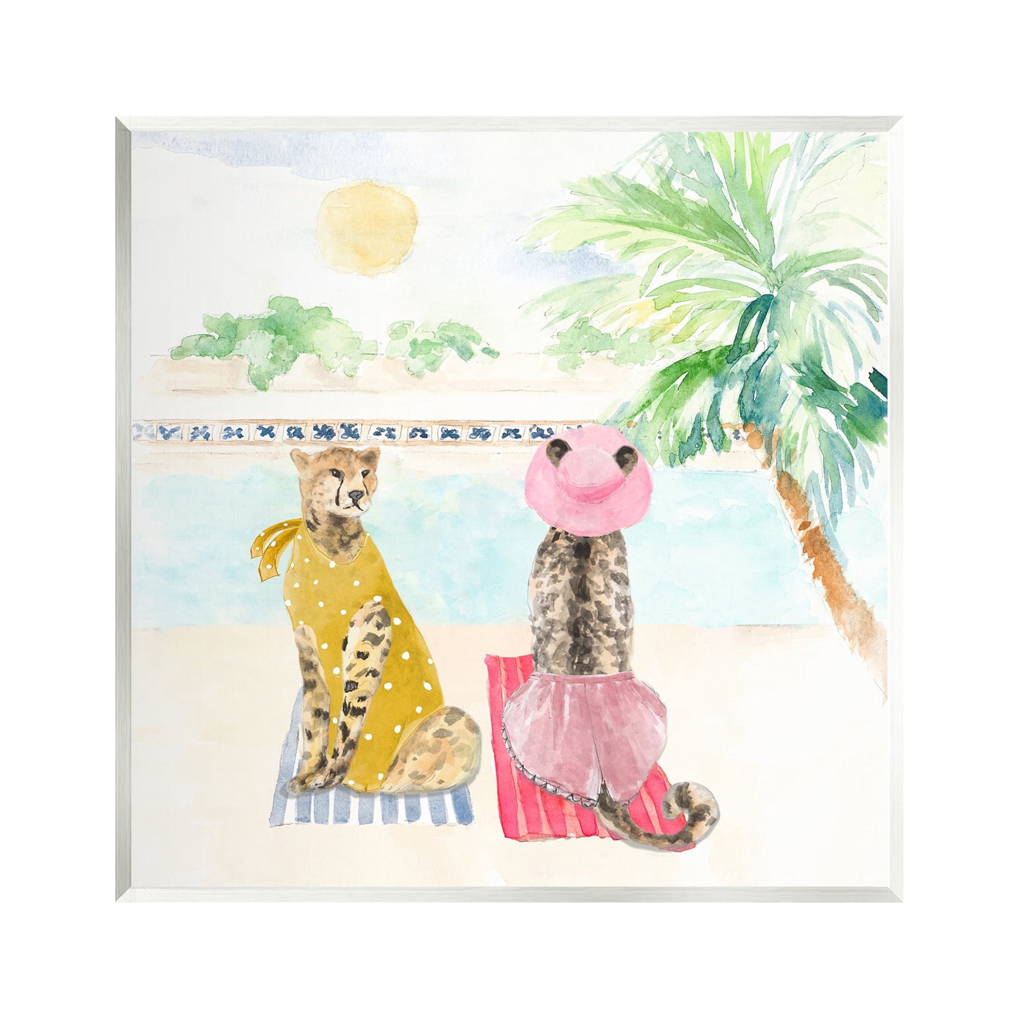 Stupell Pool Side Cheetahs Fun Wildlife Landscape Painting Wall Plaque Unframed Art Print Wall Art