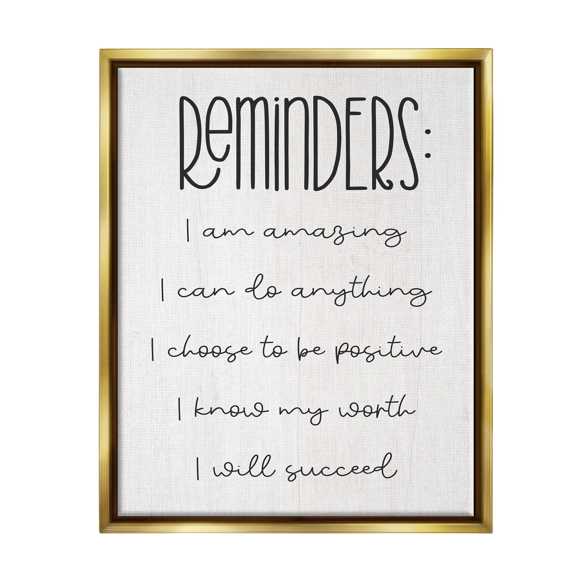 Gold Floater Framed Canvas with Positive Affirmations