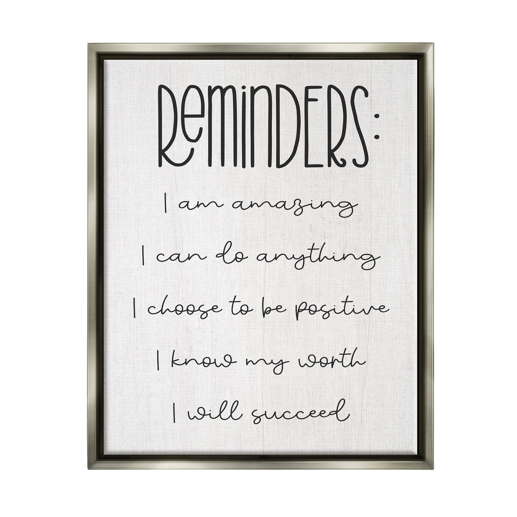 Stupell Positive Self Care Affirmation Reminders Inspirational Painting Gray Floater Framed Art Print Wall Art