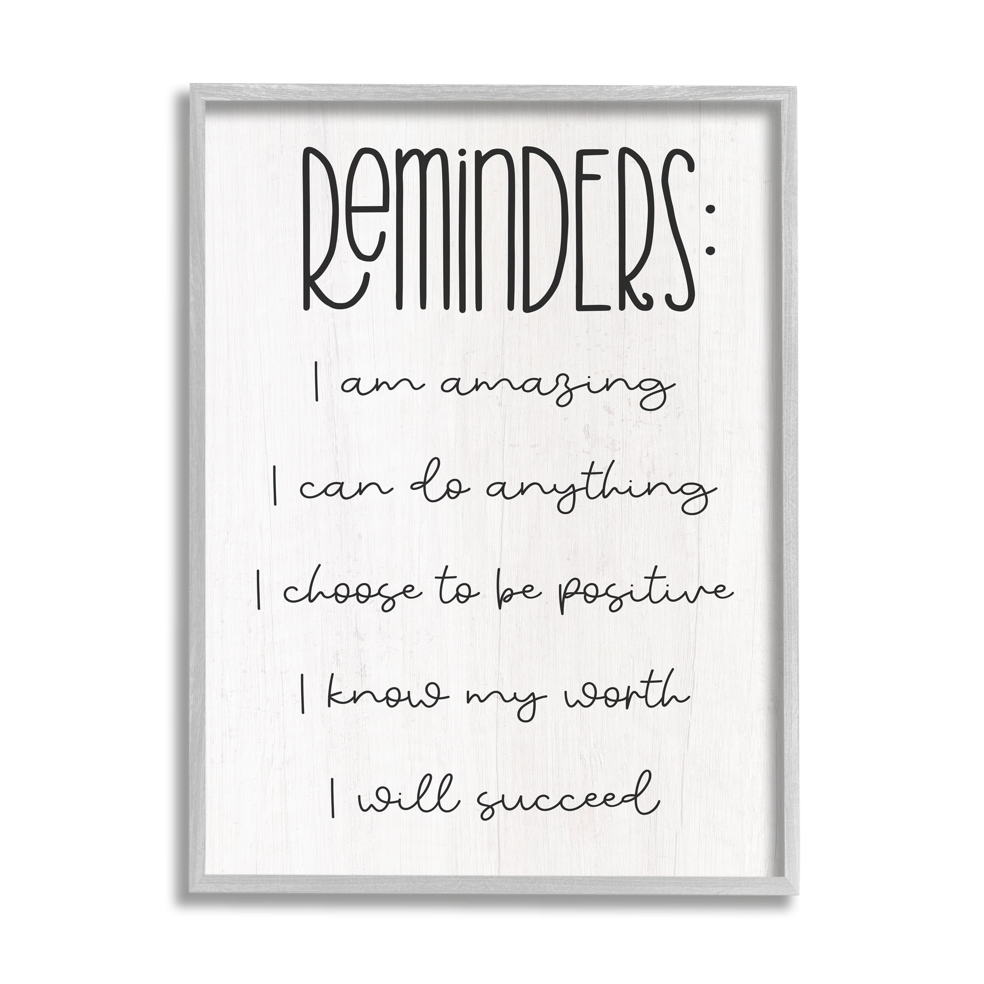 Stupell Positive Self Care Affirmation Reminders Inspirational Painting Gray Framed Art Print Wall Art