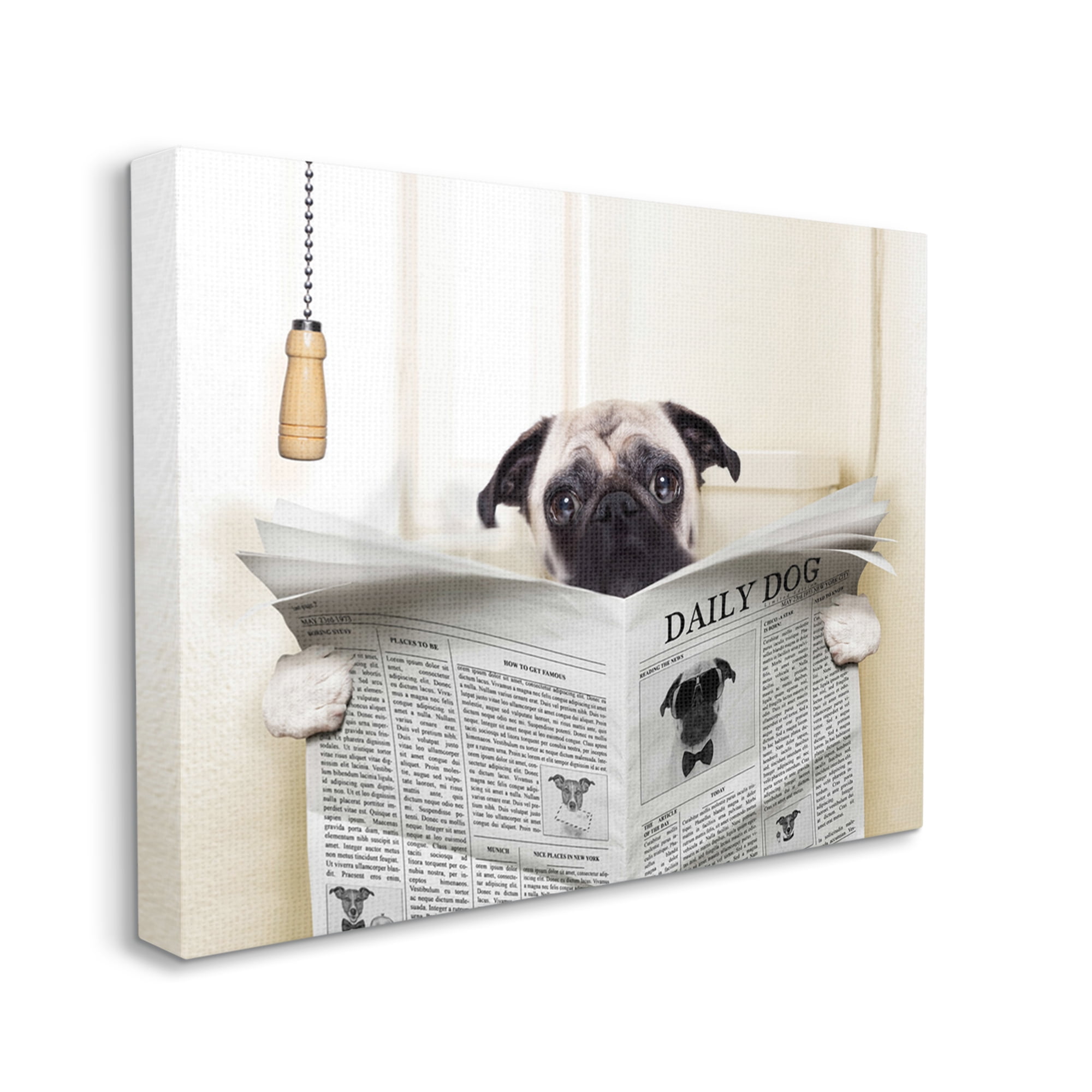 The Stupell Home Decor Collection Pug Reading Newspaper in Bathroom Stretched Canvas Wall Art, 16 x 1.5 x 20