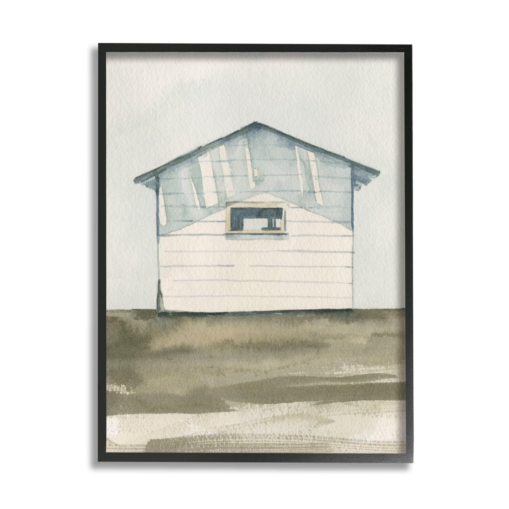 Stupell Quiet Cabin Rural Watercolor Landscape Painting Black Framed Art Print Wall Art
