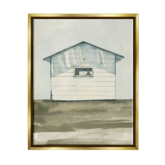 Stupell Quiet Cabin Rural Watercolor Landscape Painting Gold Floater Framed Art Print Wall Art