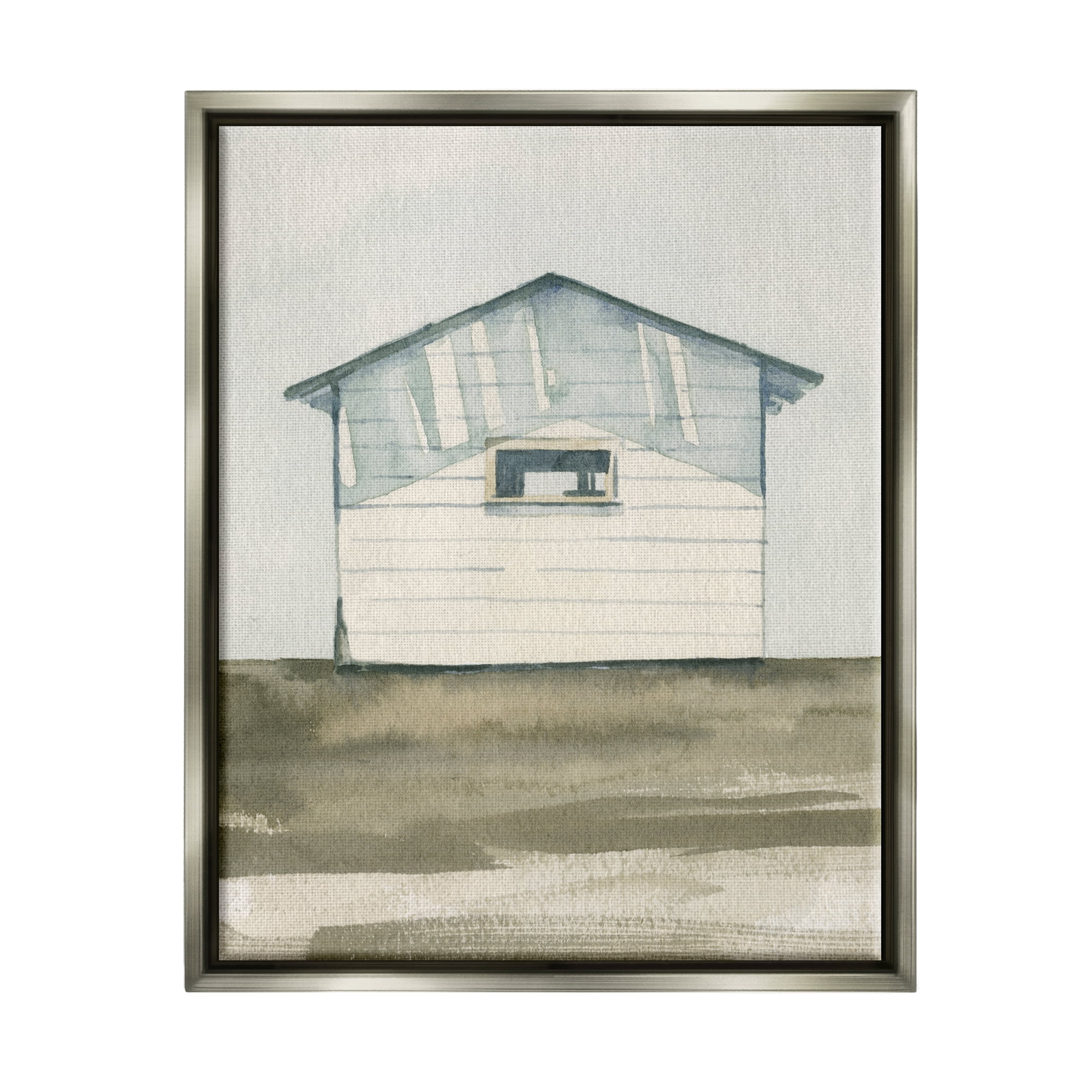 Stupell Quiet Cabin Rural Watercolor Landscape Painting Gray Floater Framed Art Print Wall Art