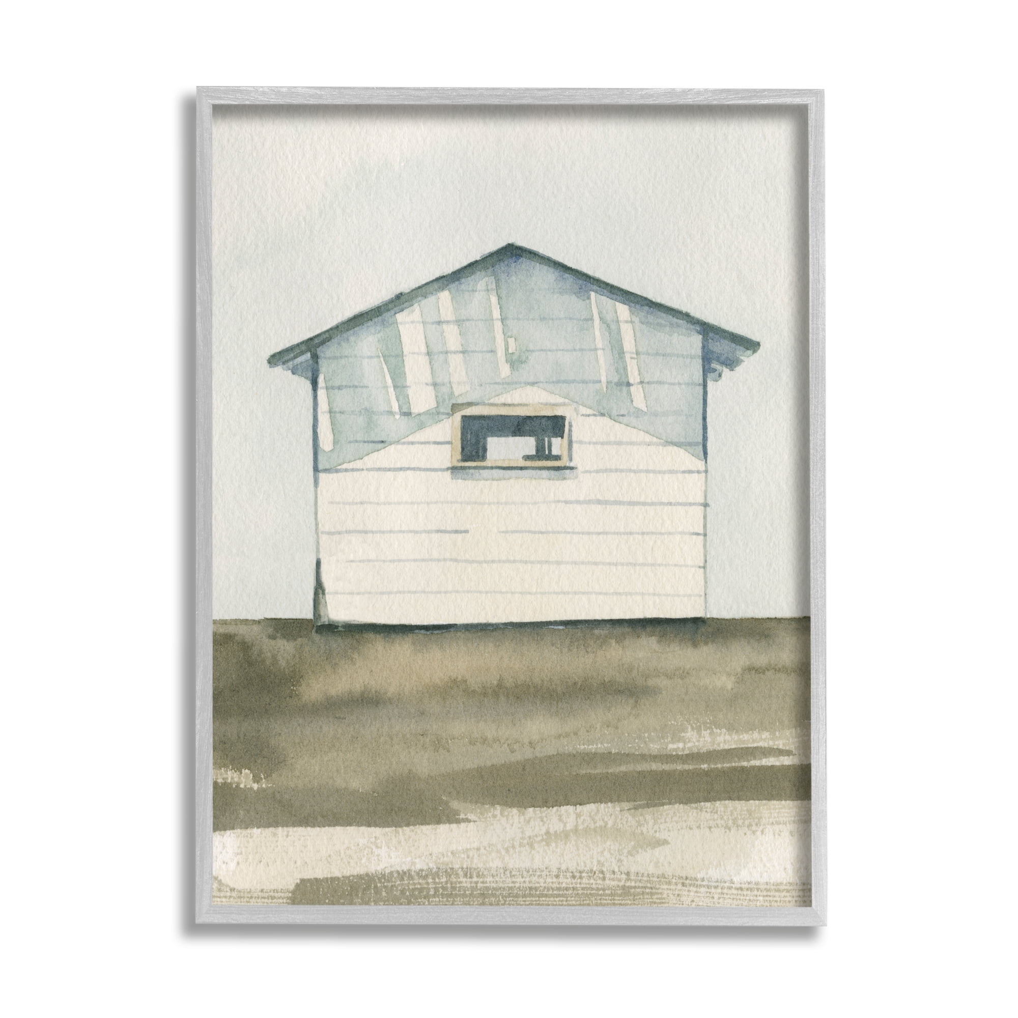 Stupell Quiet Cabin Rural Watercolor Landscape Painting Gray Framed Art Print Wall Art