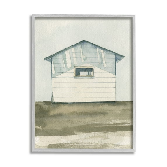 Stupell Quiet Cabin Rural Watercolor Landscape Painting Gray Framed Art Print Wall Art