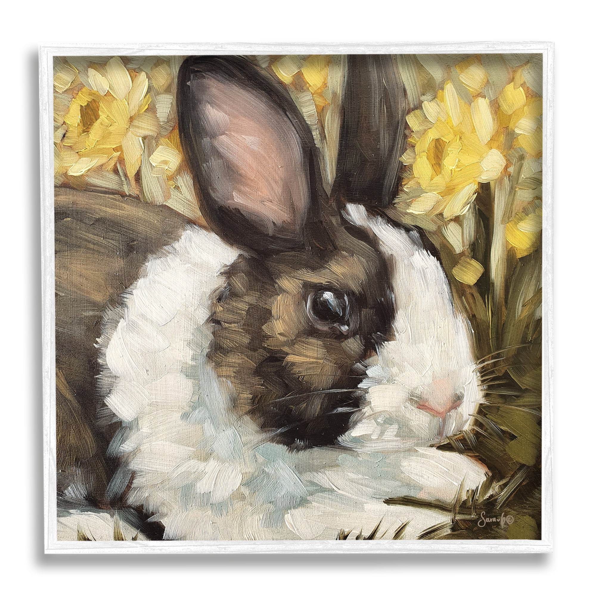 Stupell Rabbit Blooming Daffodils Nature Animals & Insects Painting White Framed Art Print Wall Art