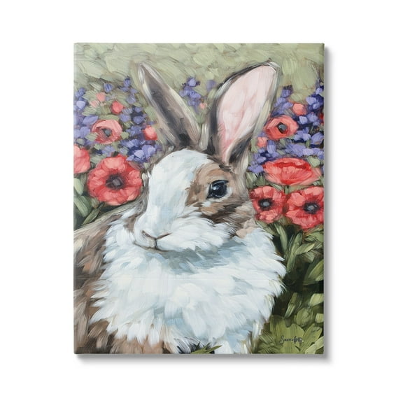 Stupell Rabbit Flower Meadow Nature Animals & Insects Painting Gallery Wrapped Canvas Print Wall Art