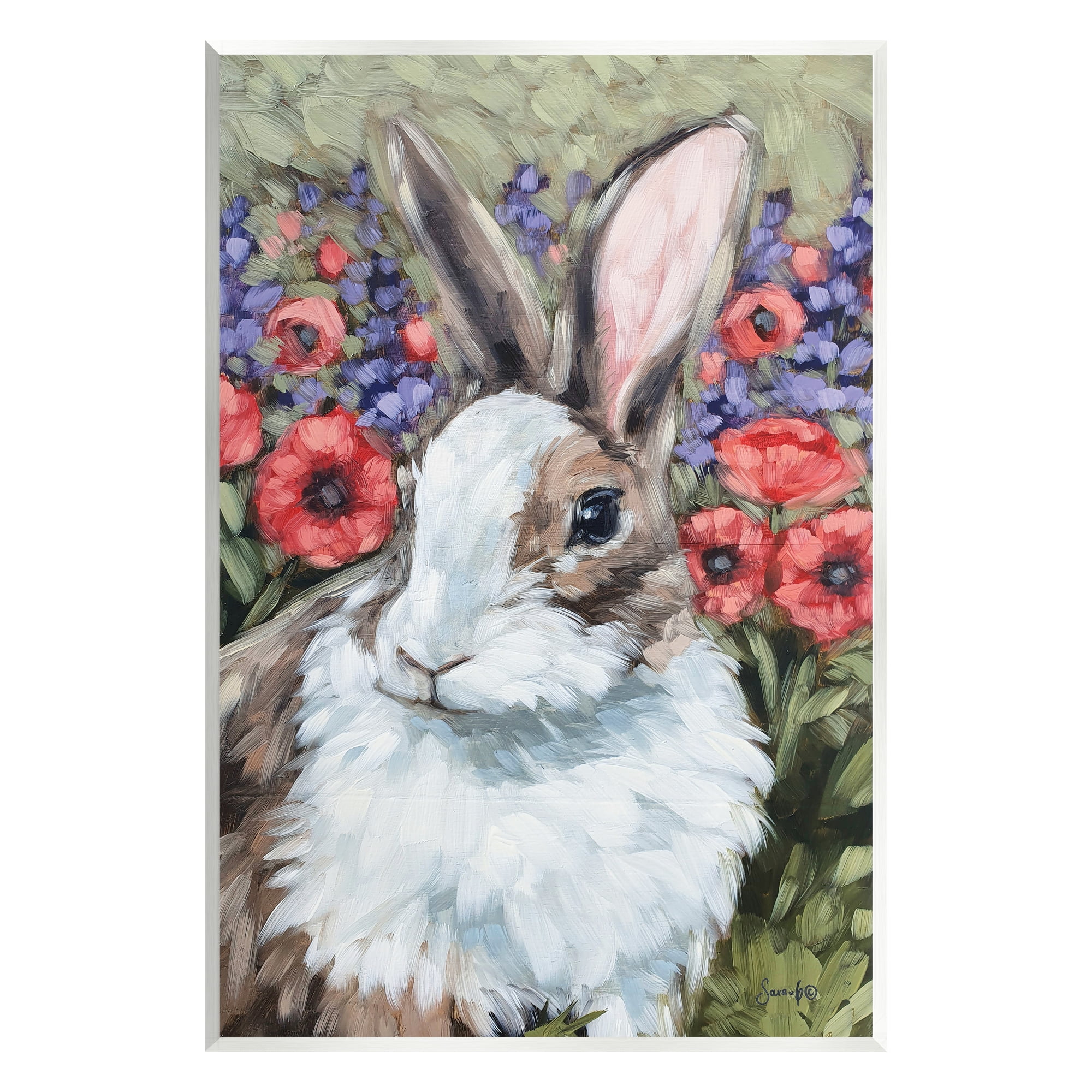 Stupell Rabbit Flower Meadow Nature Animals & Insects Painting Wall Plaque Unframed Art Print Wall Art
