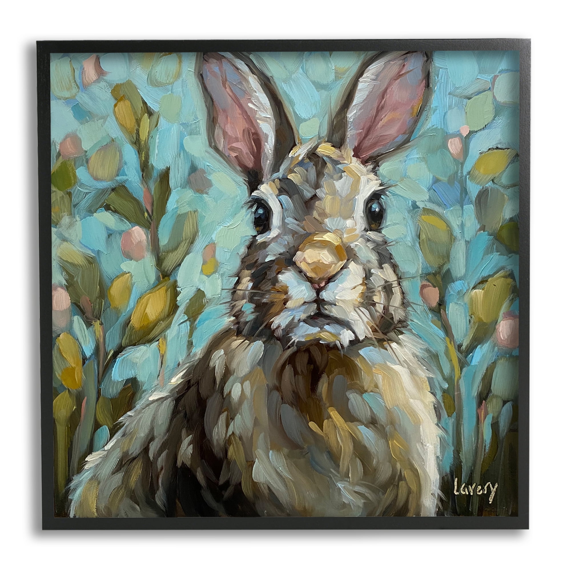 Stupell Rabbit Portrait Botanical Blooms Animals & Insects Painting Black Framed Art Print Wall Art
