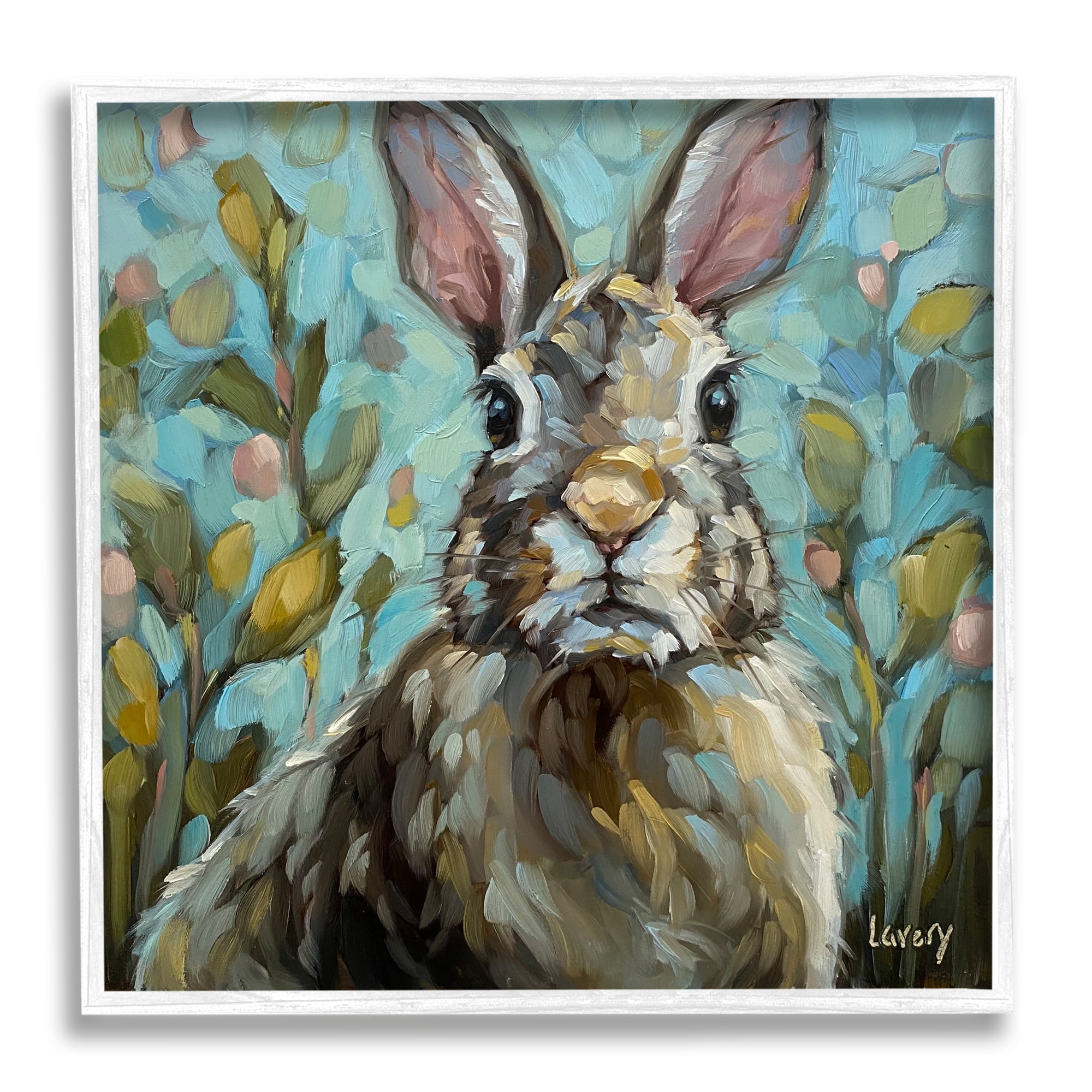 Stupell Rabbit Portrait Botanical Blooms Animals & Insects Painting White Framed Art Print Wall Art