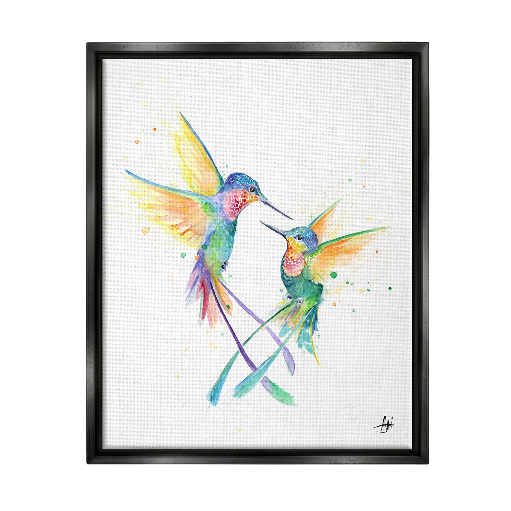 Stupell Rainbow Birds Flying Duo Animals & Insects Painting Black Floater Framed Art Print Wall Art