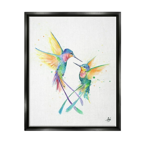 Stupell Rainbow Birds Flying Duo Animals & Insects Painting Black Floater Framed Art Print Wall Art