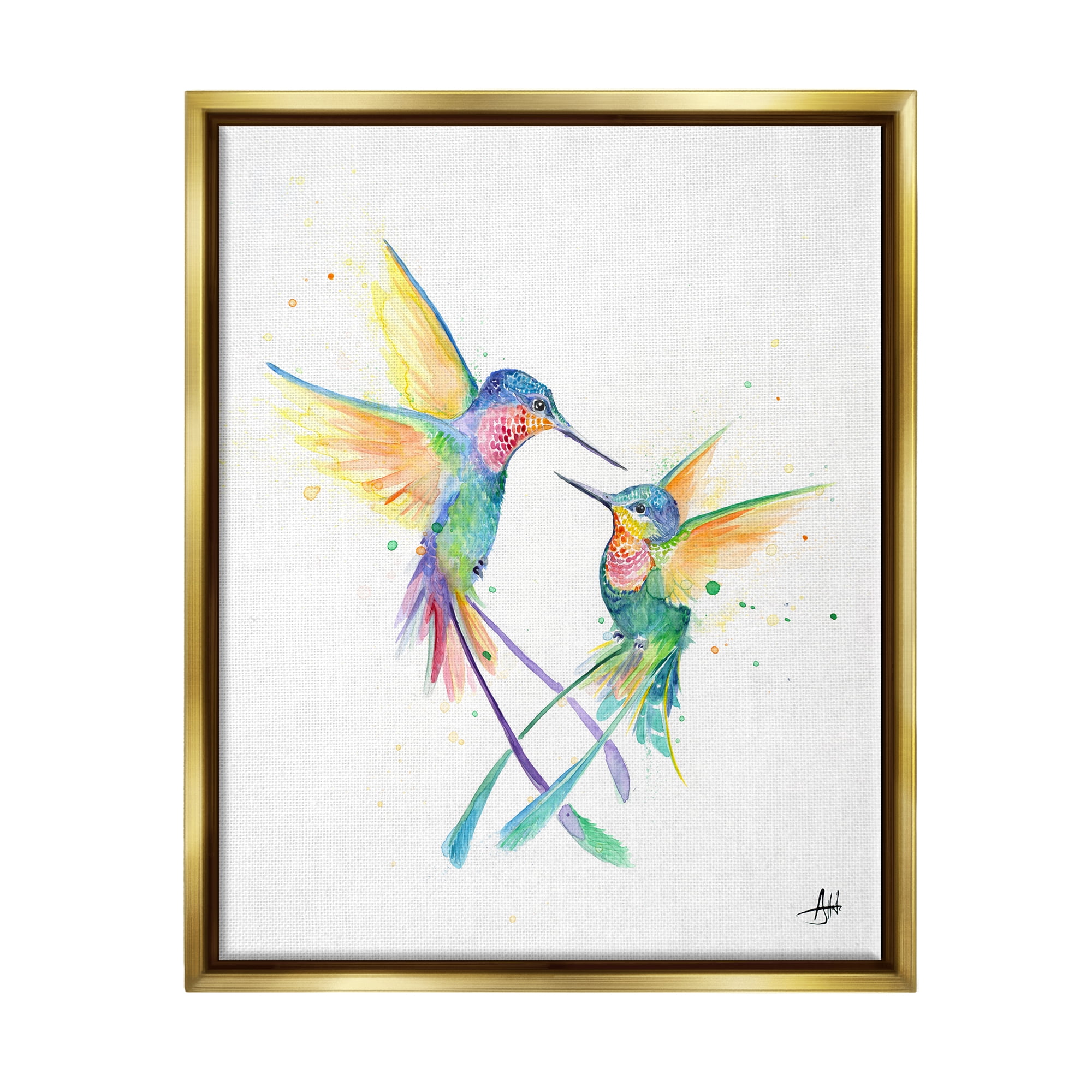Stupell Rainbow Birds Flying Duo Animals & Insects Painting Gold Floater Framed Art Print Wall Art