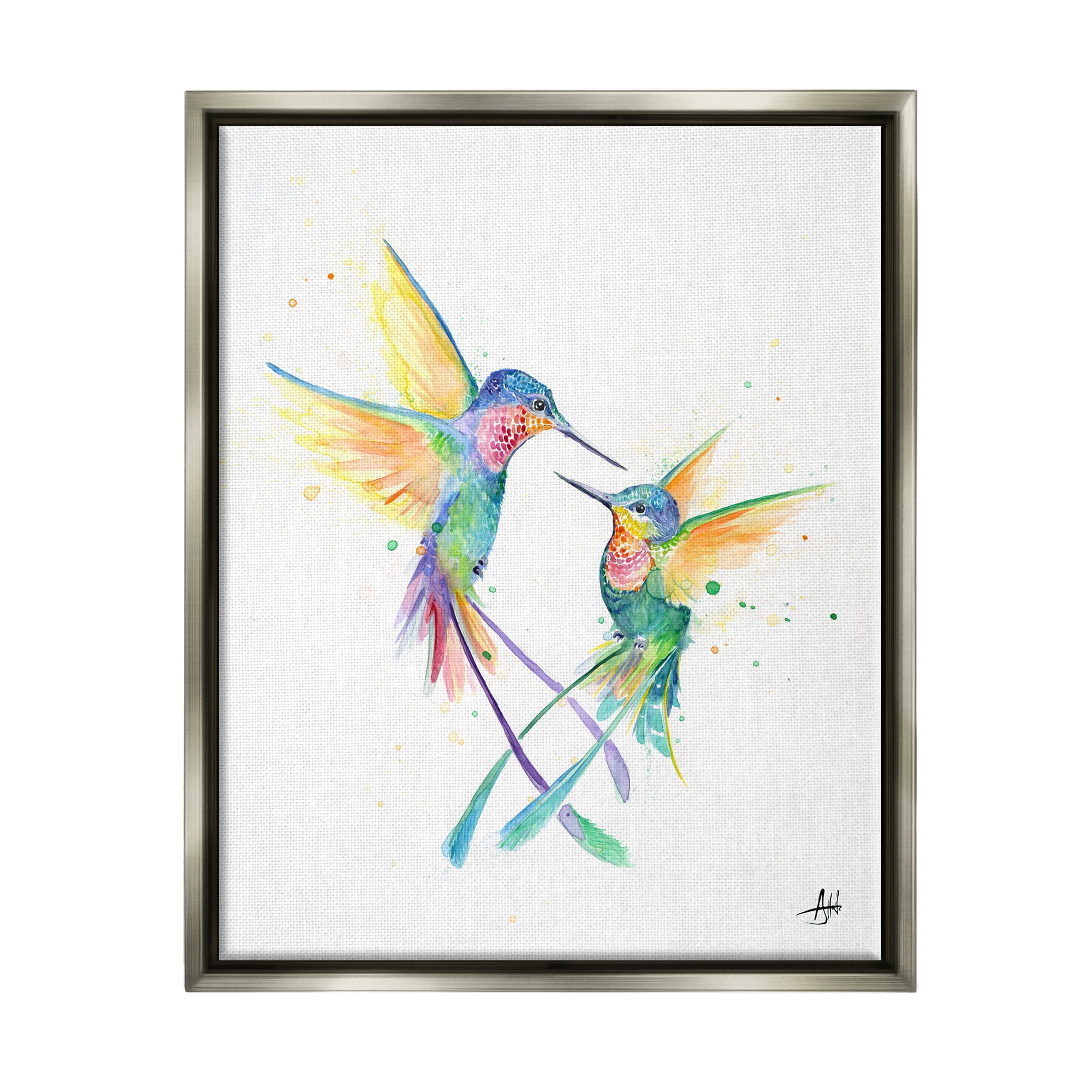 Stupell Rainbow Birds Flying Duo Animals & Insects Painting Gray Floater Framed Art Print Wall Art