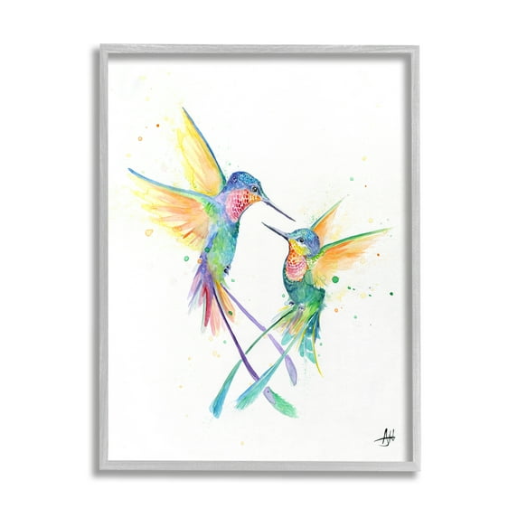 Stupell Rainbow Birds Flying Duo Animals & Insects Painting Gray Framed Art Print Wall Art