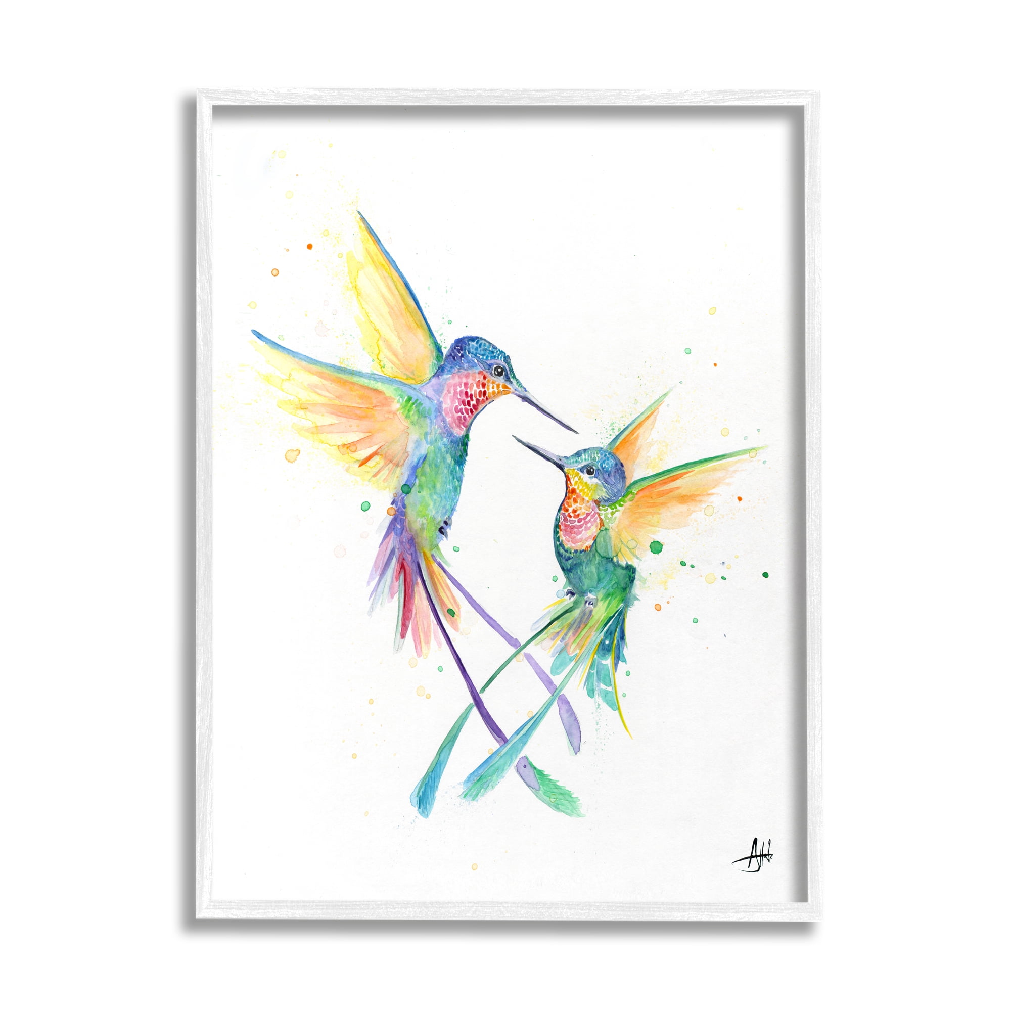 Stupell Rainbow Birds Flying Duo Animals & Insects Painting White Framed Art Print Wall Art