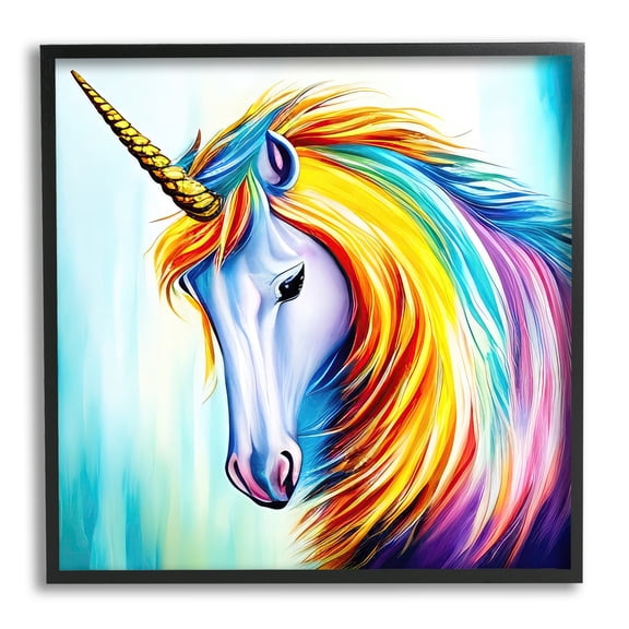 Stupell Rainbow Unicorn Fantasy Portrait Fairy Tales & Fantasy Painting Black Framed Art Print Wall Art