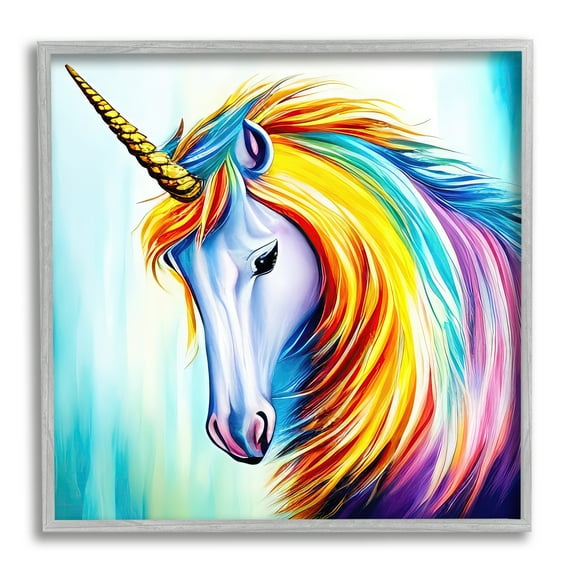 Stupell Rainbow Unicorn Fantasy Portrait Fairy Tales & Fantasy Painting Gray Framed Art Print Wall Art