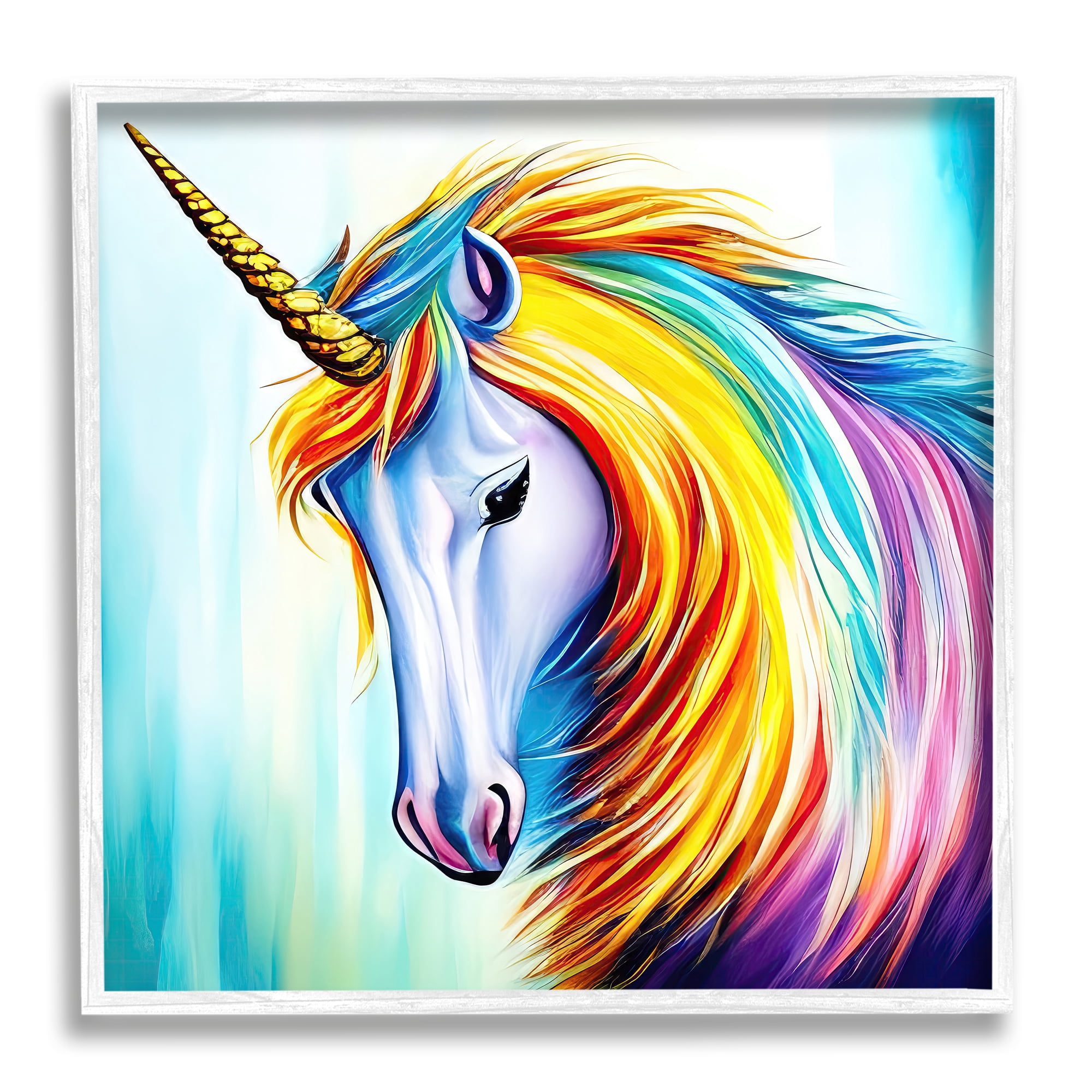 Stupell Rainbow Unicorn Fantasy Portrait Fairy Tales & Fantasy Painting White Framed Art Print Wall Art
