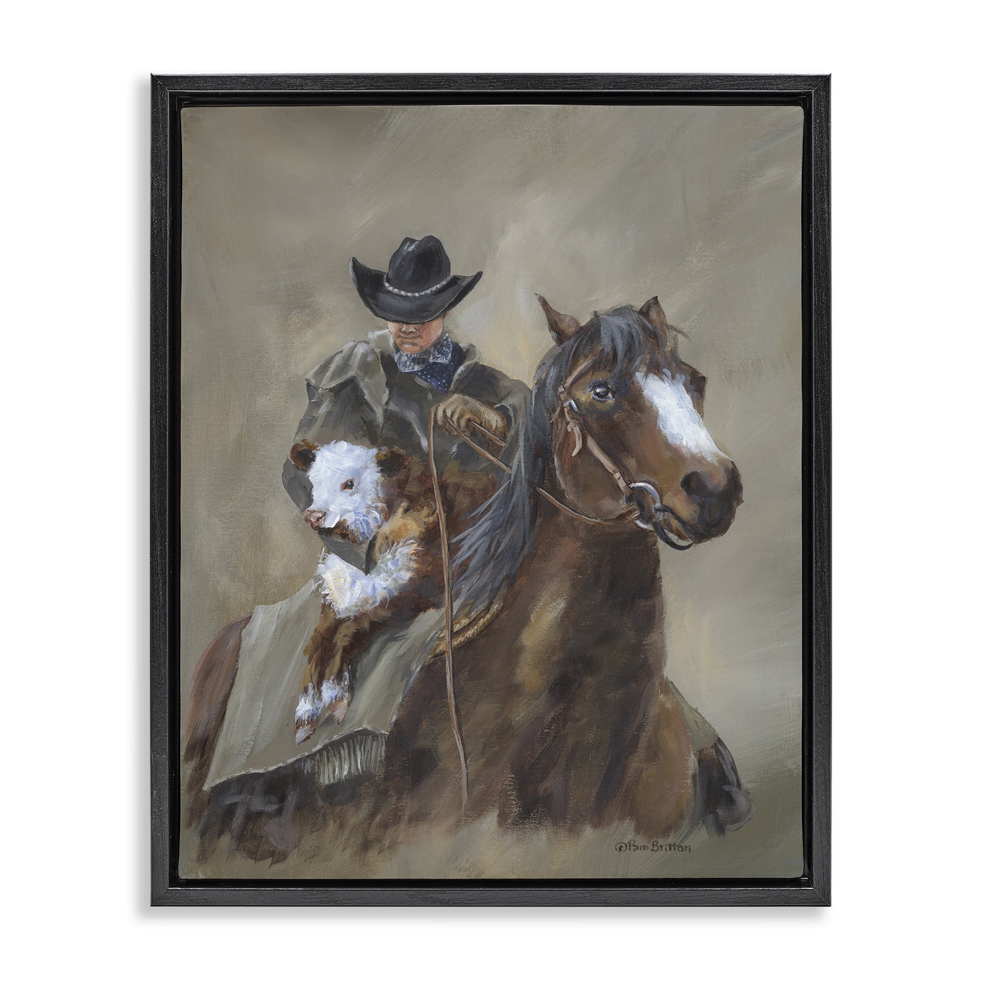 Stupell Ranch Cowboy Western Horse Animals & Insects Painting Black Floater Framed Art Print Wall Art