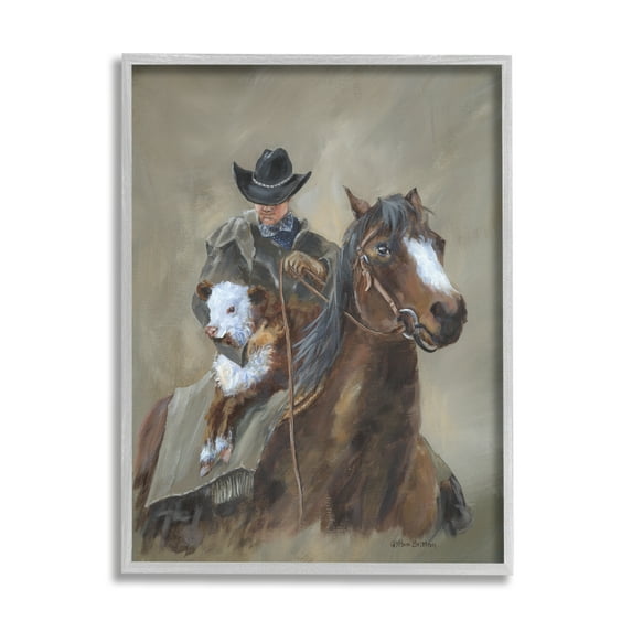 Stupell Ranch Cowboy Western Horse Animals & Insects Painting Gray Framed Art Print Wall Art