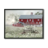 Stupell Red Barn Floral Wagon Meadow Landscape Painting Black Framed Art Print Wall Art