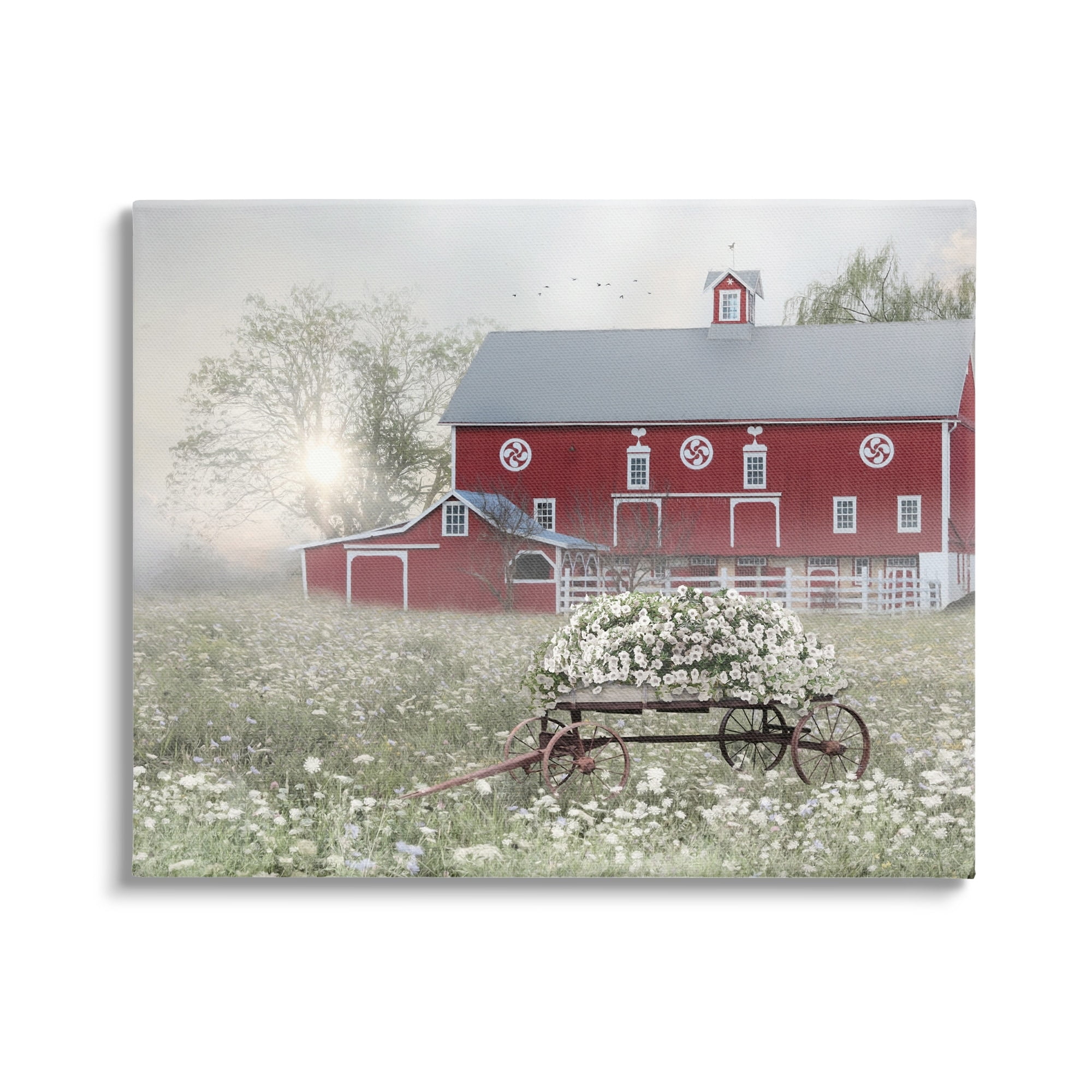 Stupell Red Barn Floral Wagon Meadow Landscape Painting Gallery Wrapped Canvas Print Wall Art
