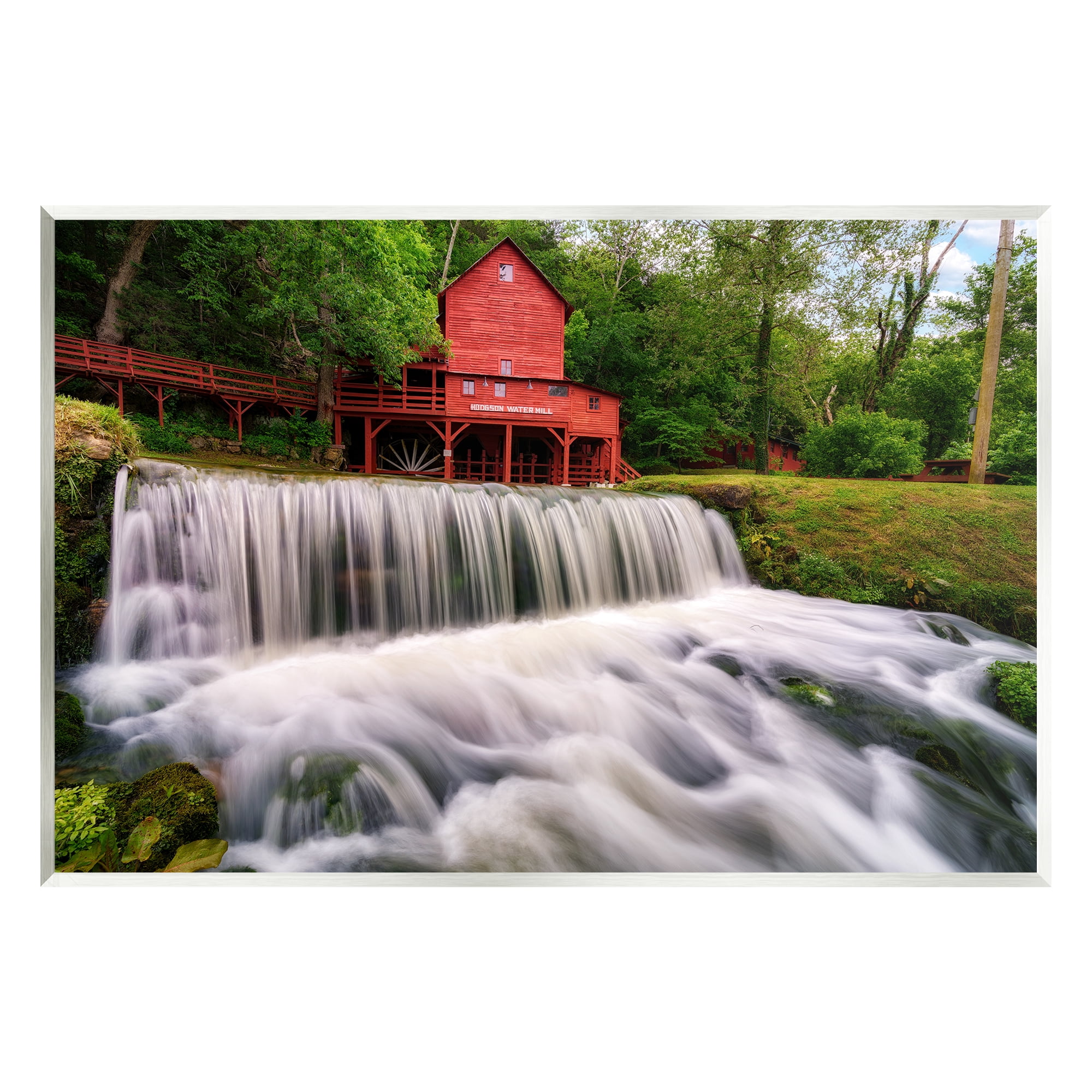 Stupell Red Bridge Overlooking Waterfall Landscape Photography Wall Plaque Unframed Art Print Wall Art