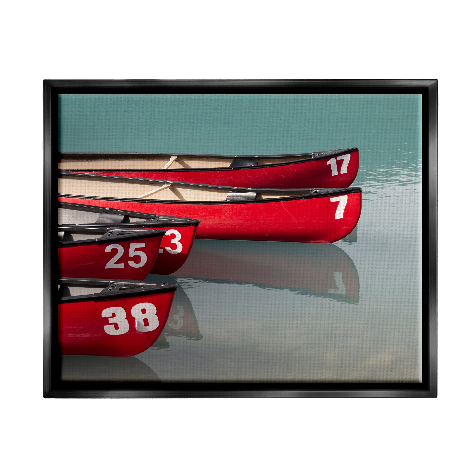 Stupell Red Canoes Summertime Lake Landscape Photography Black Floater Framed Art Print Wall Art