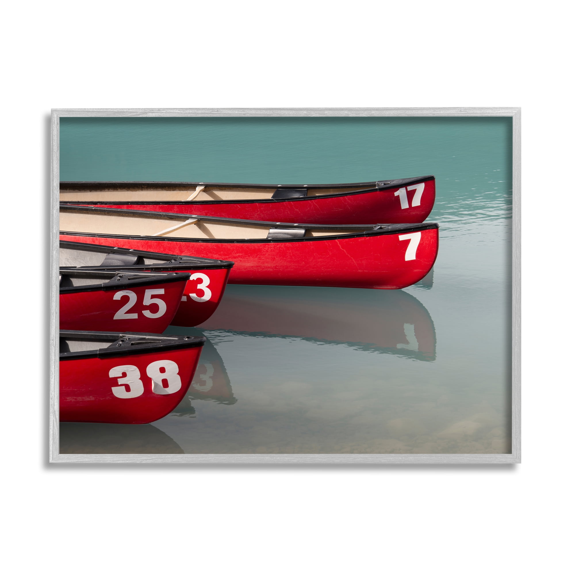 Red Canoes Summertime Lake Framed Canvas Print