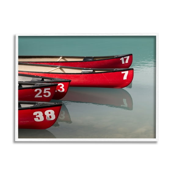 Stupell Red Canoes Summertime Lake Landscape Photography White Framed Art Print Wall Art