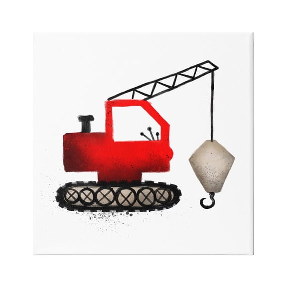 Stupell Red Crane Construction Vehicle Transportation Painting Gallery Wrapped Canvas Print Wall Art