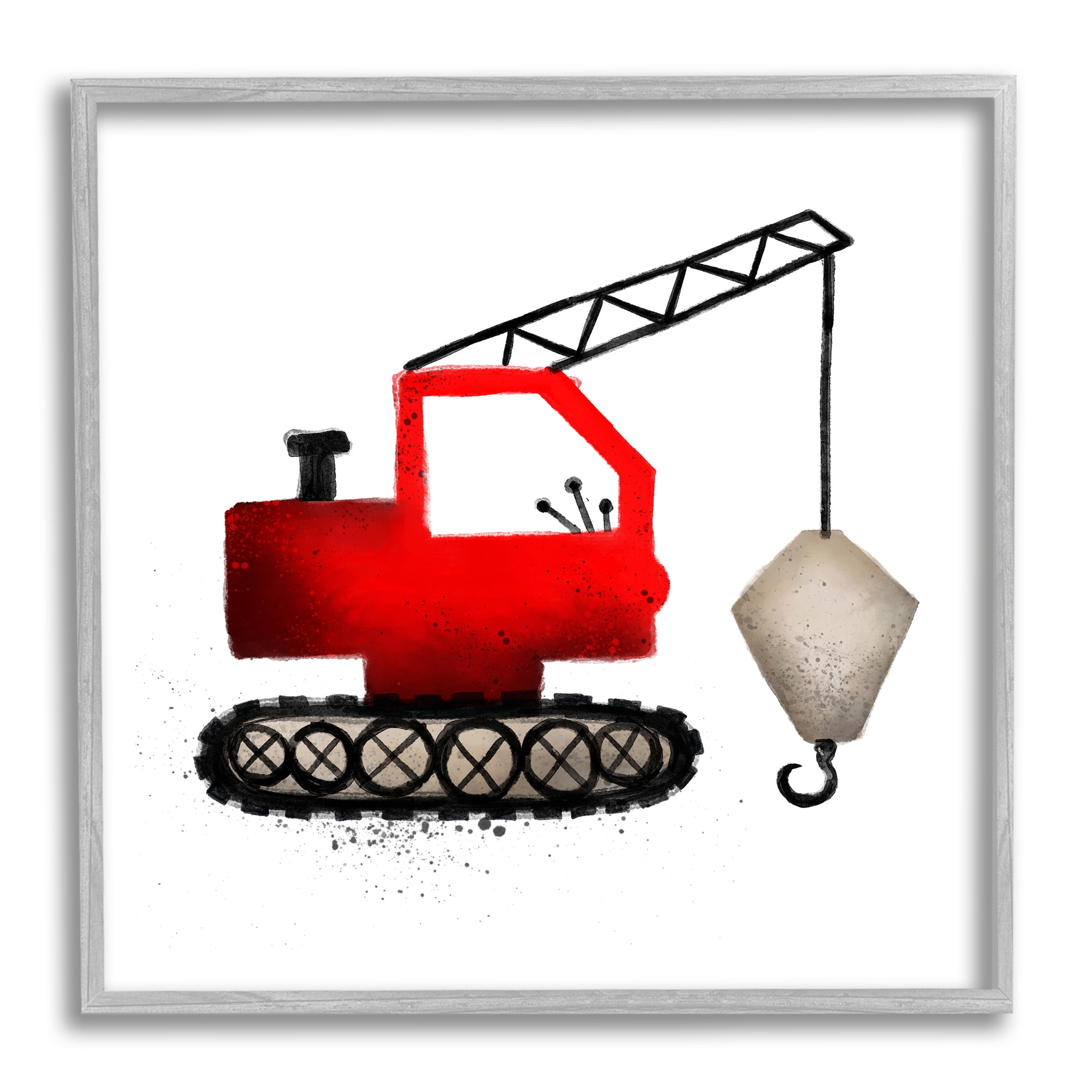 Stupell Red Crane Construction Vehicle Transportation Painting Gray Framed Art Print Wall Art
