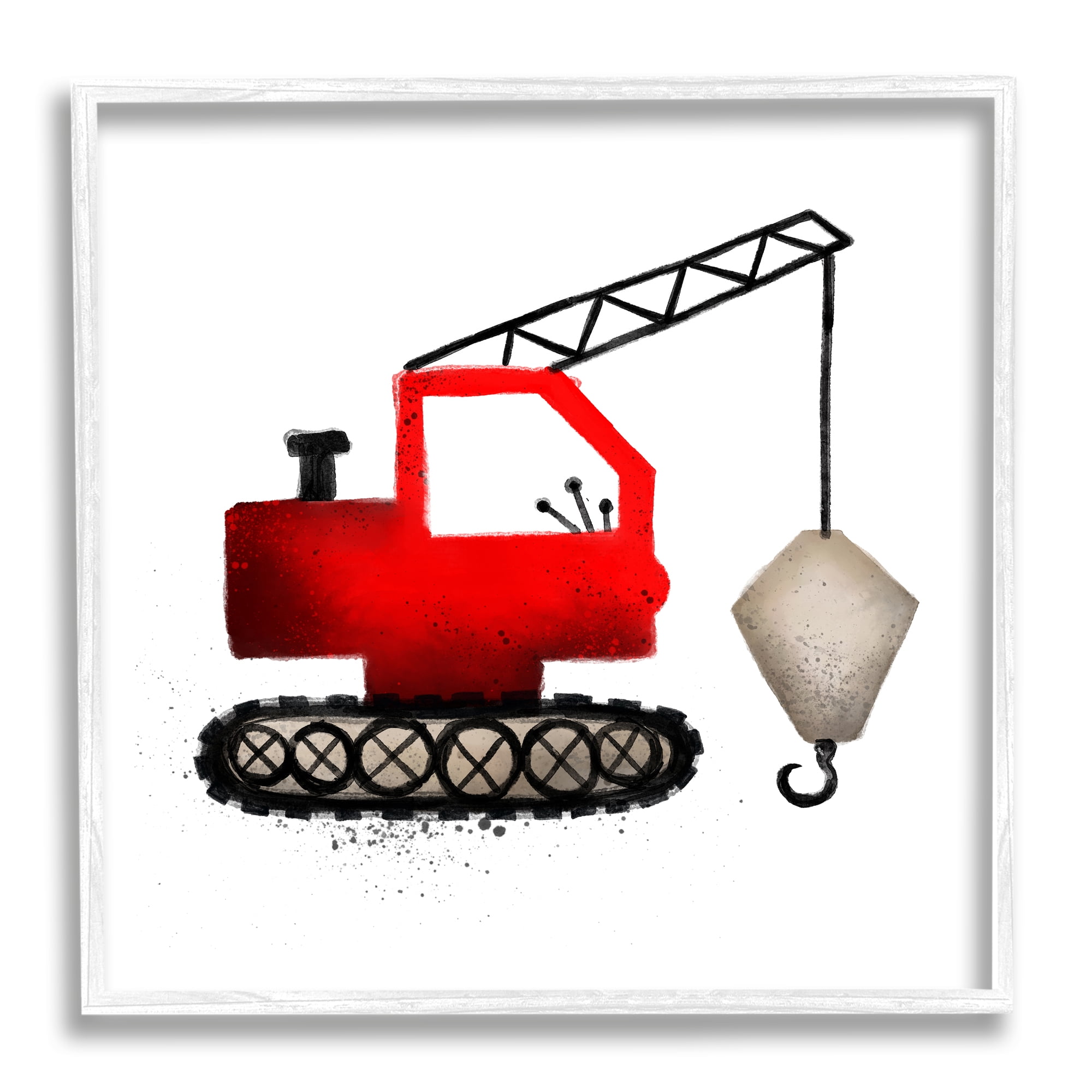 Stupell Red Crane Construction Vehicle Transportation Painting White Framed Art Print Wall Art