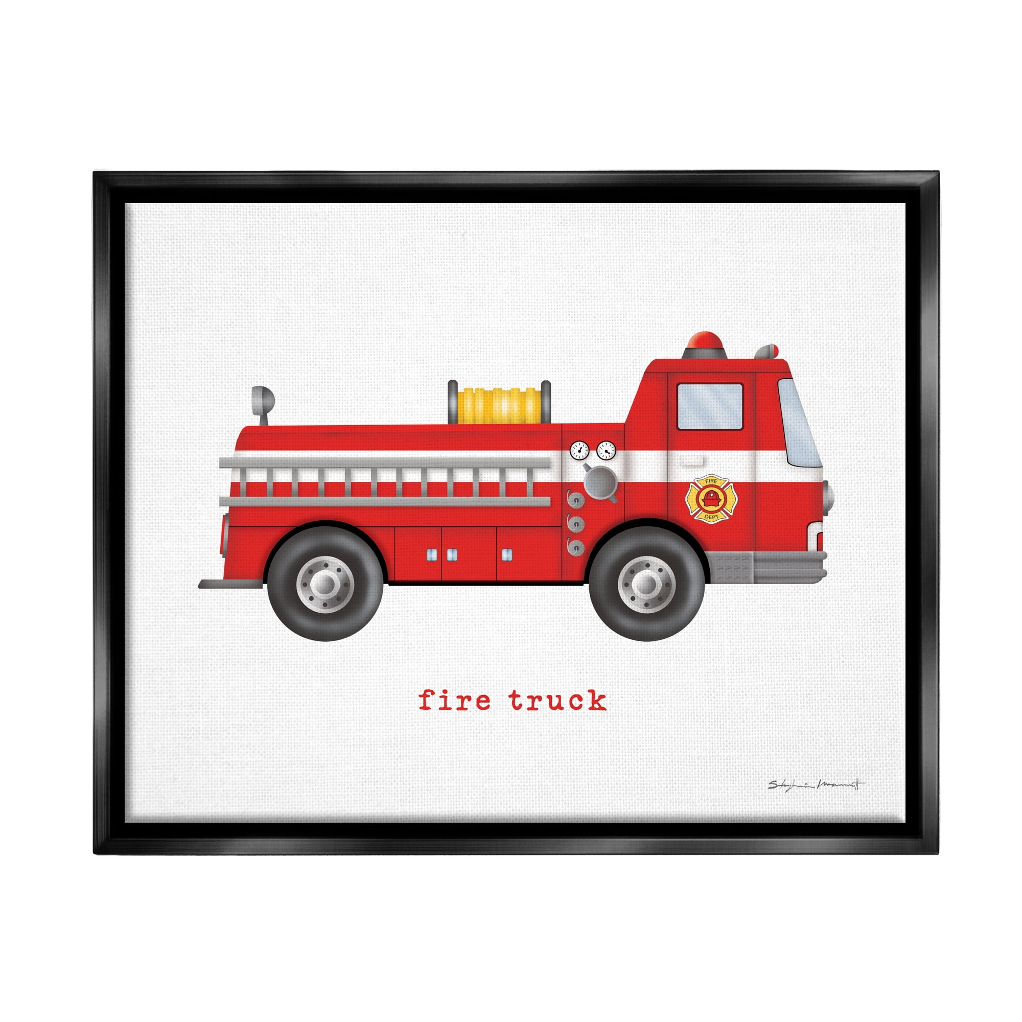 Stupell Red Fire Truck Vehicle Transportation Painting Black Floater Framed Art Print Wall Art