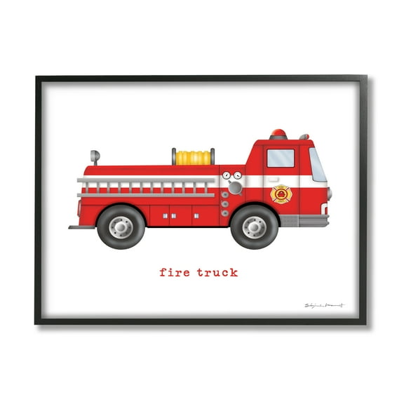 Stupell Red Fire Truck Vehicle Transportation Painting Black Framed Art Print Wall Art