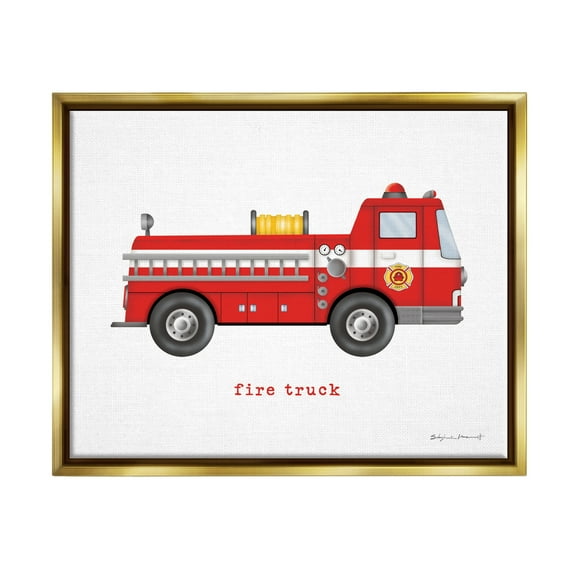 Stupell Red Fire Truck Vehicle Transportation Painting Gold Floater Framed Art Print Wall Art