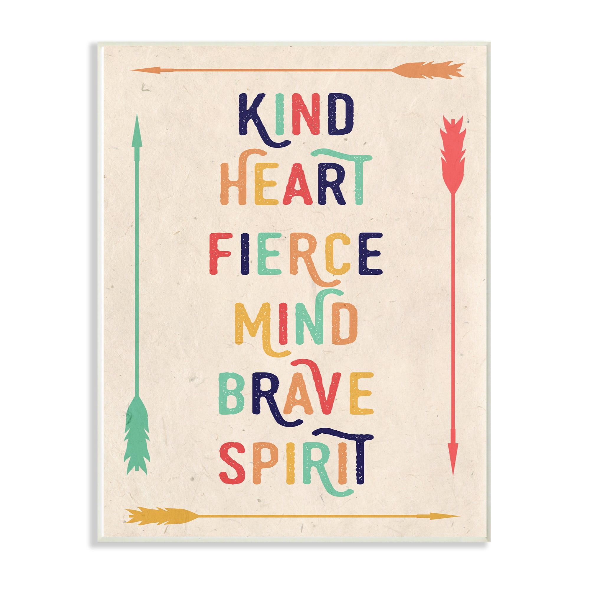 Stupell Red Orange Blue and Green Kind Heart Arrows Typography, Wall Plaque, 10 x 0.5 x 15, A 13 x 19