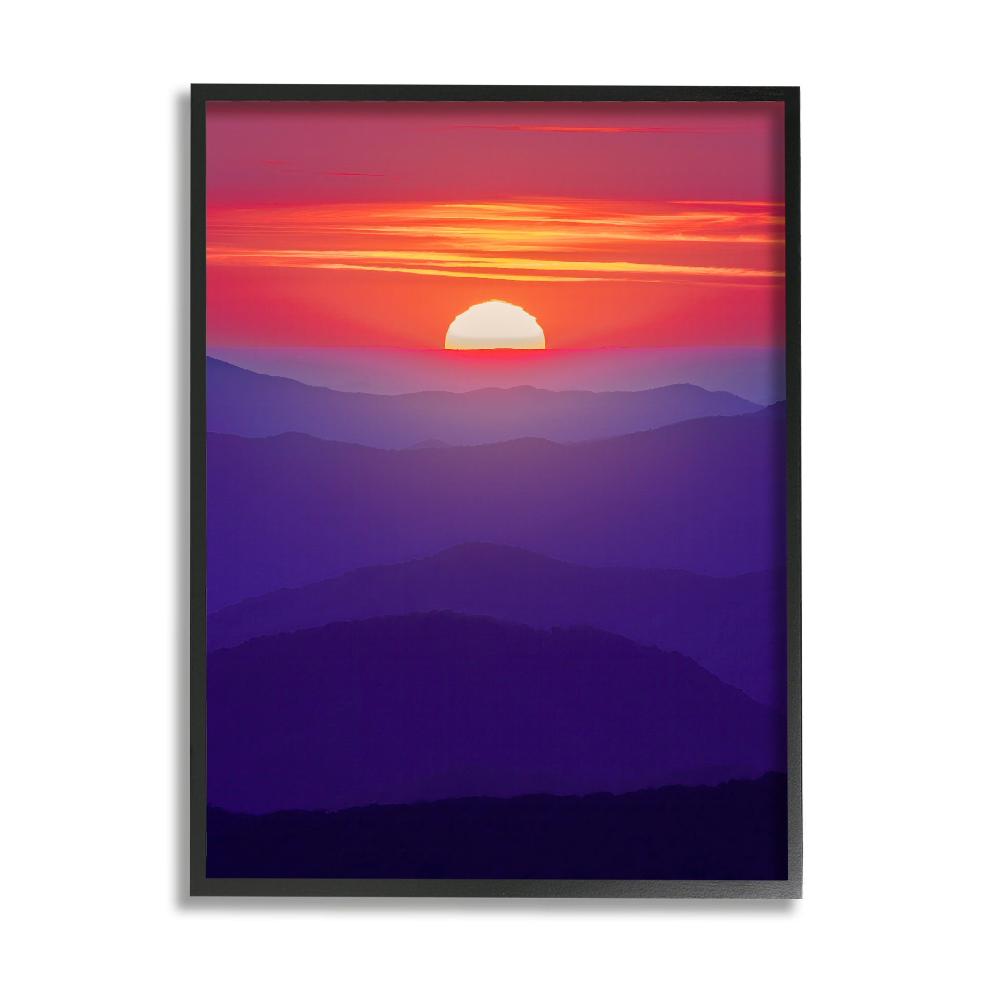 Stupell Red Sunrise Mountain Horizon Landscape Photography Black Framed Art Print Wall Art