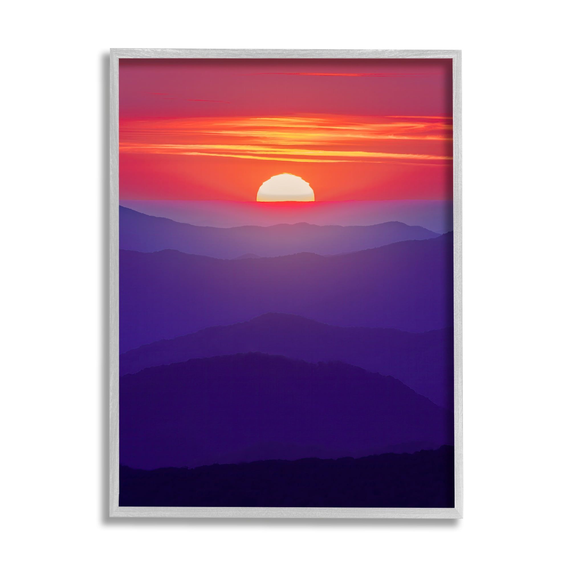 Stupell Red Sunrise Mountain Horizon Landscape Photography Gray Framed Art Print Wall Art