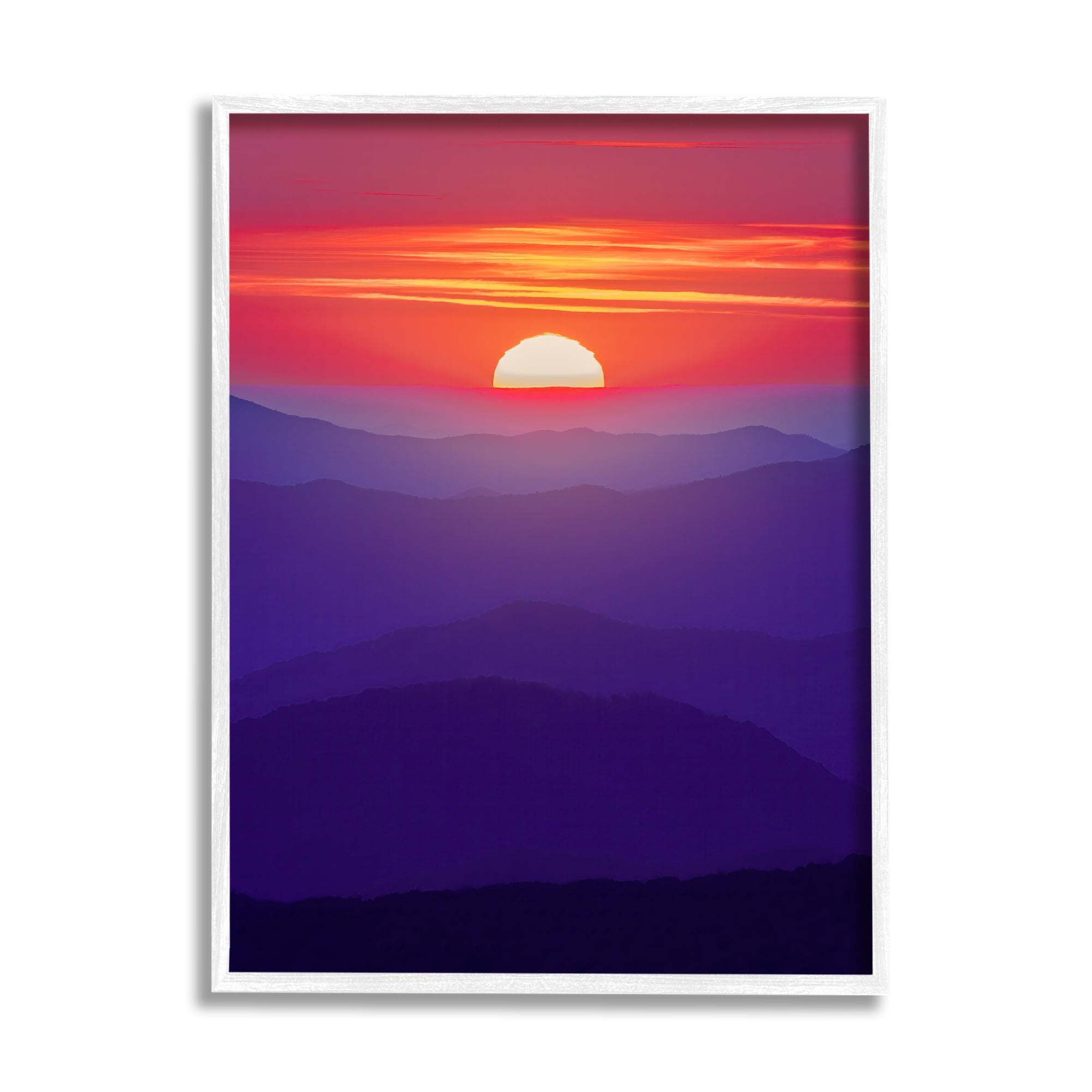 Stupell Red Sunrise Mountain Horizon Landscape Photography White Framed Art Print Wall Art